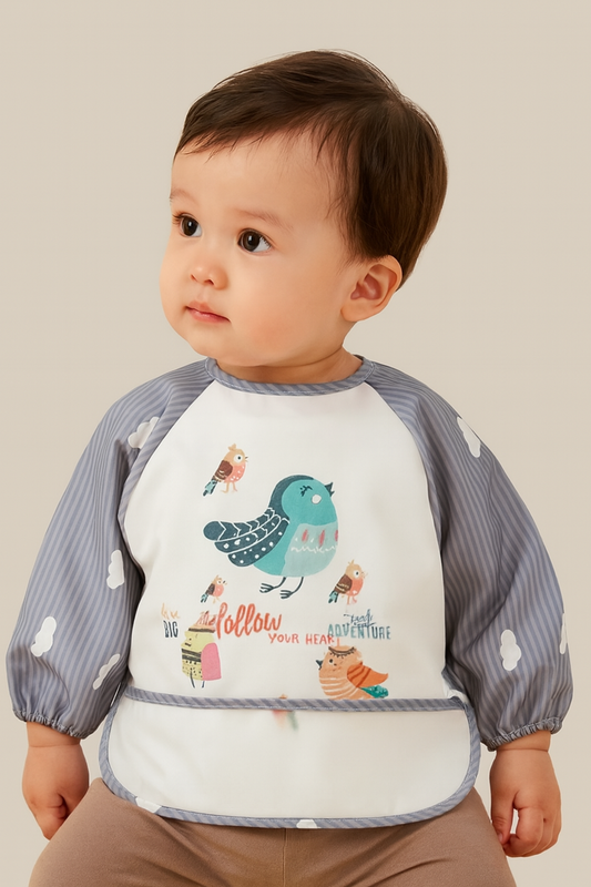 Little Mess Hero – Waterproof Long Sleeve Baby Bib for 1–3 Year Toddlers