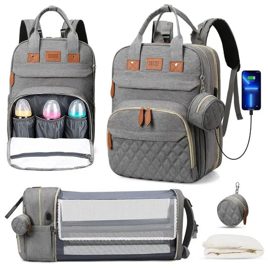 Dream & Go Diaper Backpack with Foldable Baby Bed & USB