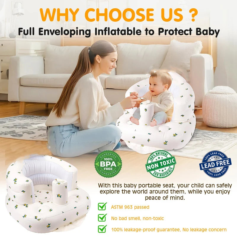 Baby DanDona "Inflatable Baby Seat with Built-in Air Pump – Comfortable Sofa for Babies 3-36 Months | Perfect for Sitting, Feeding & Travel"
