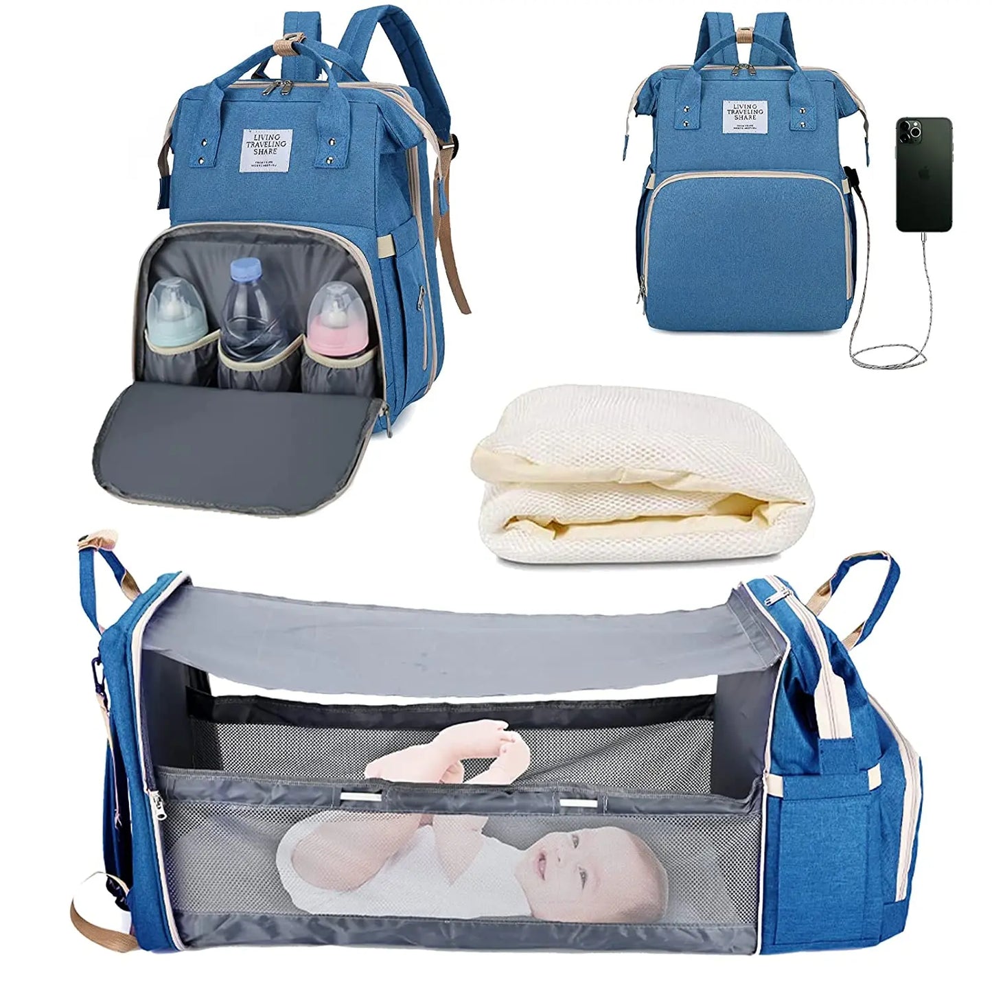 Dream & Go Diaper Backpack with Foldable Baby Bed & USB