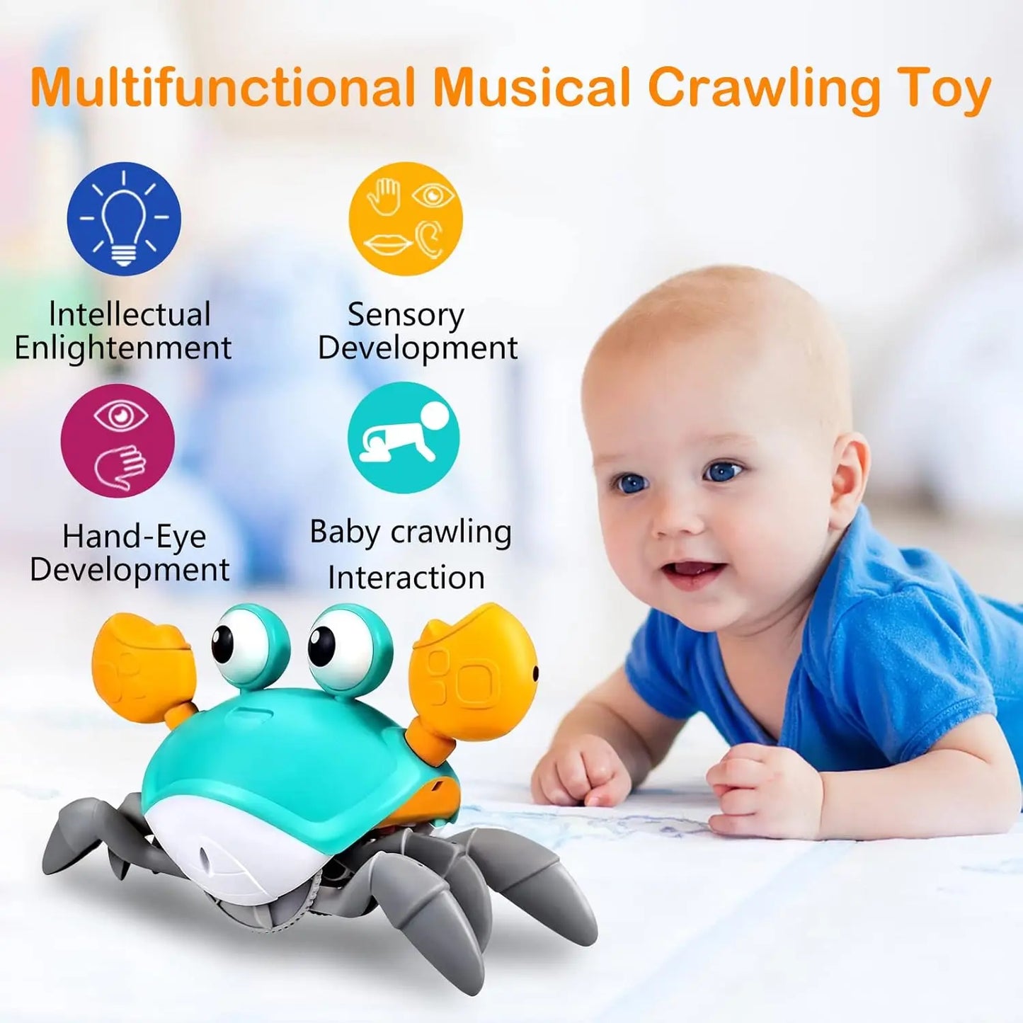 Induction Escape Crab Electric Pets Musical Toys Toddler Crawling Baby Walker Crab Interactive Toys for Children Gifts