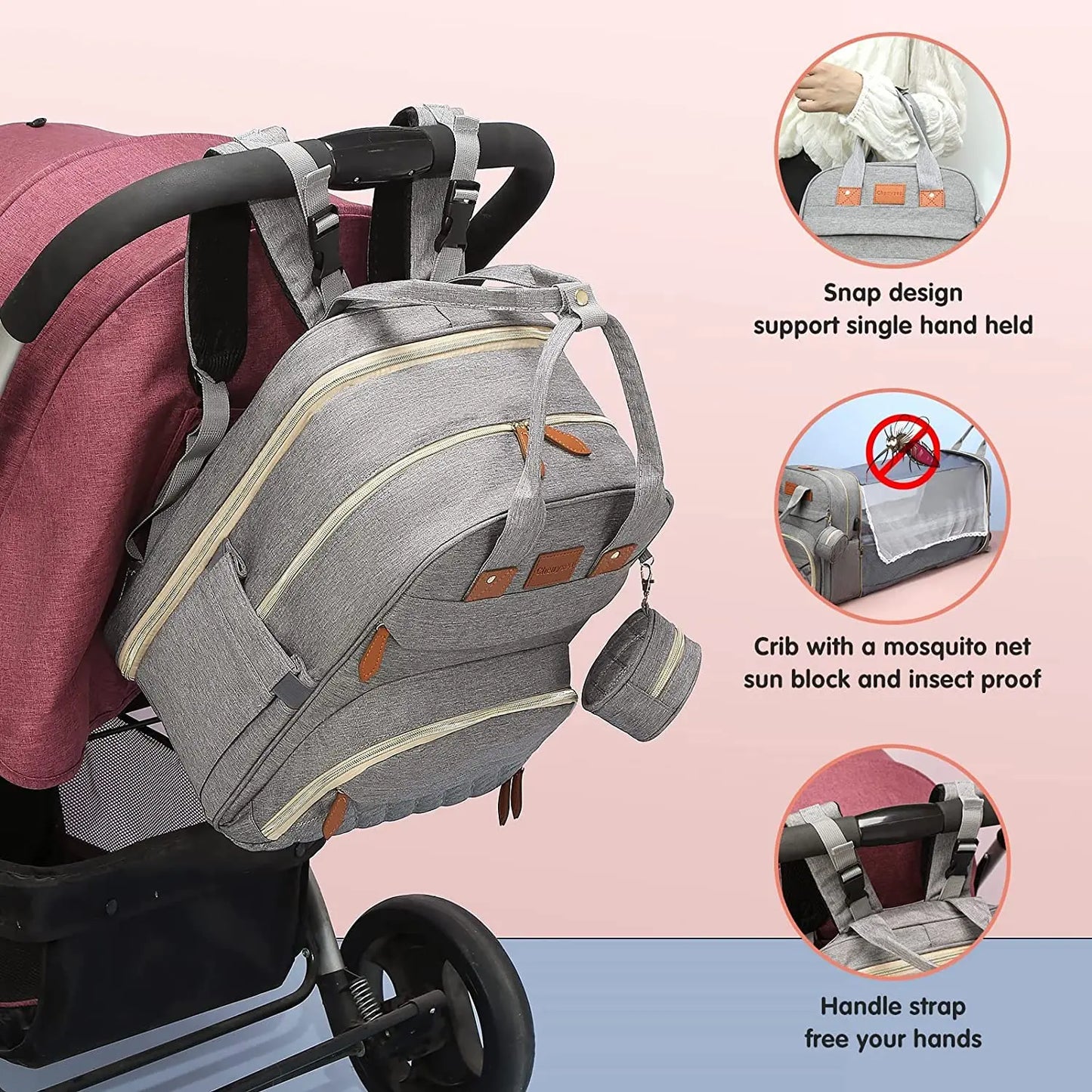 Dream & Go Diaper Backpack with Foldable Baby Bed & USB