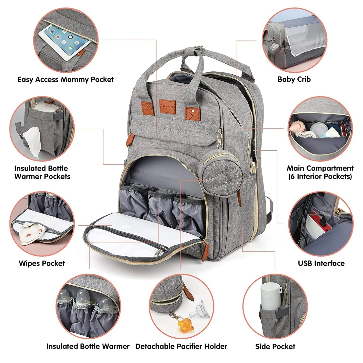 Dream & Go Diaper Backpack with Foldable Baby Bed & USB